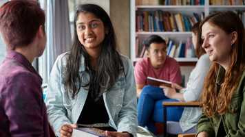 Students sat in the library